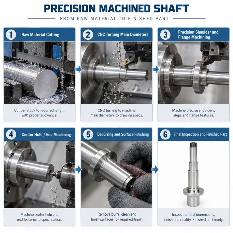 Precision CNC Machined Flanged Stepped Shaft